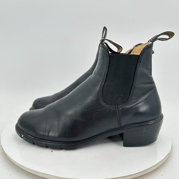 Blundstone Women Size 7 EU 37 Black Leather Side Elastic Pull On Block Heel Boot - Picture 1 of 11